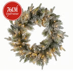 Christabelle 76cm Christmas Wreath Snowy Stamford Spruce with LED Lights Front Door Decoration Ornament