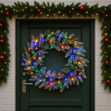 National Tree Company 76cm Pre Lit Snowy Stamford Spruce Battery Operated Christmas Wreath w/LED Lights & Timer