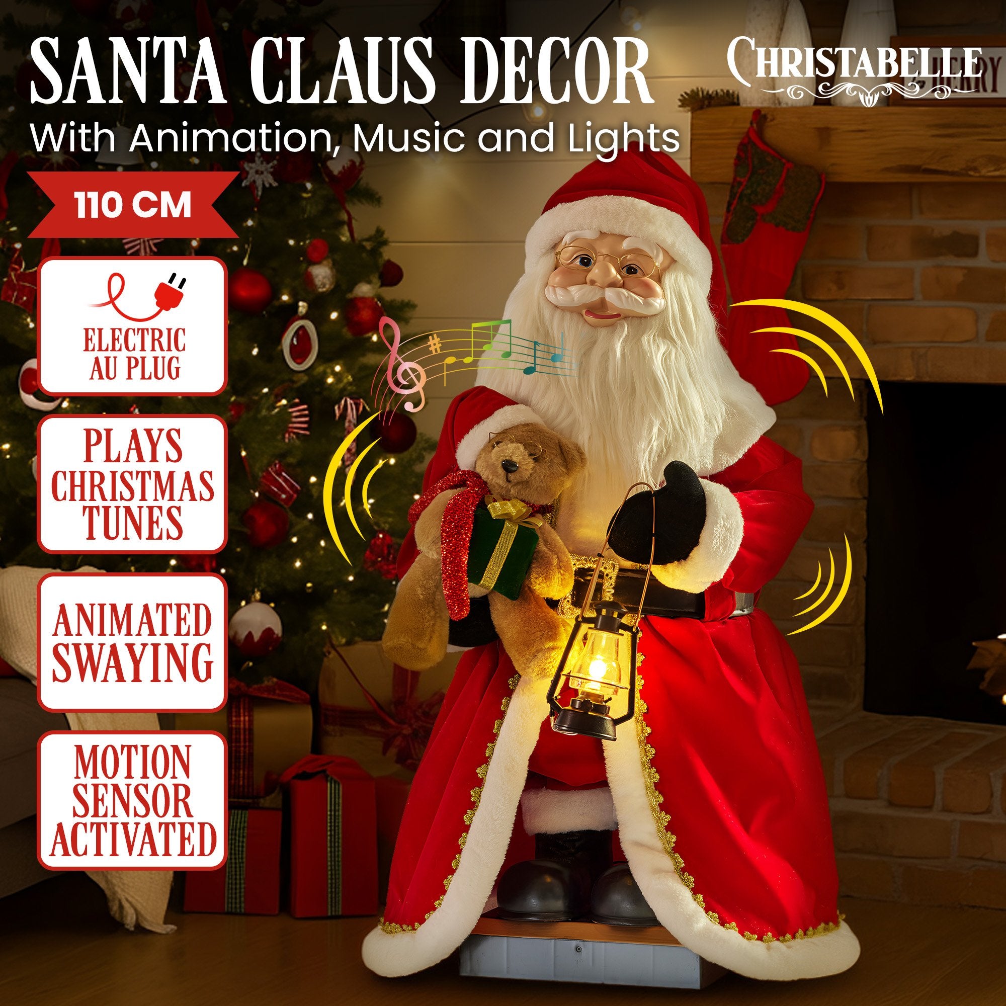 Christabelle 1.1m Musical LED Animated Christmas Santa Claus Glowing Lantern Ornament Decoration