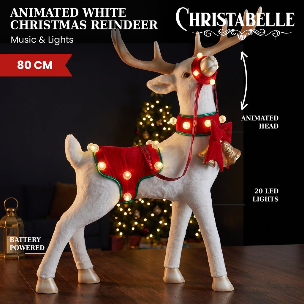 Christabelle 80cm White Reindeer Christmas Light Up Display Animated LED Lights Indoor Xmas Festive Decoration
