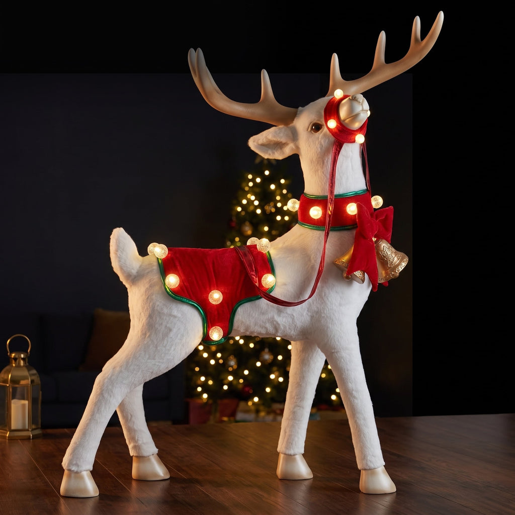 Christabelle 80cm White Reindeer Christmas Light Up Display Animated LED Lights Indoor Xmas Festive Decoration