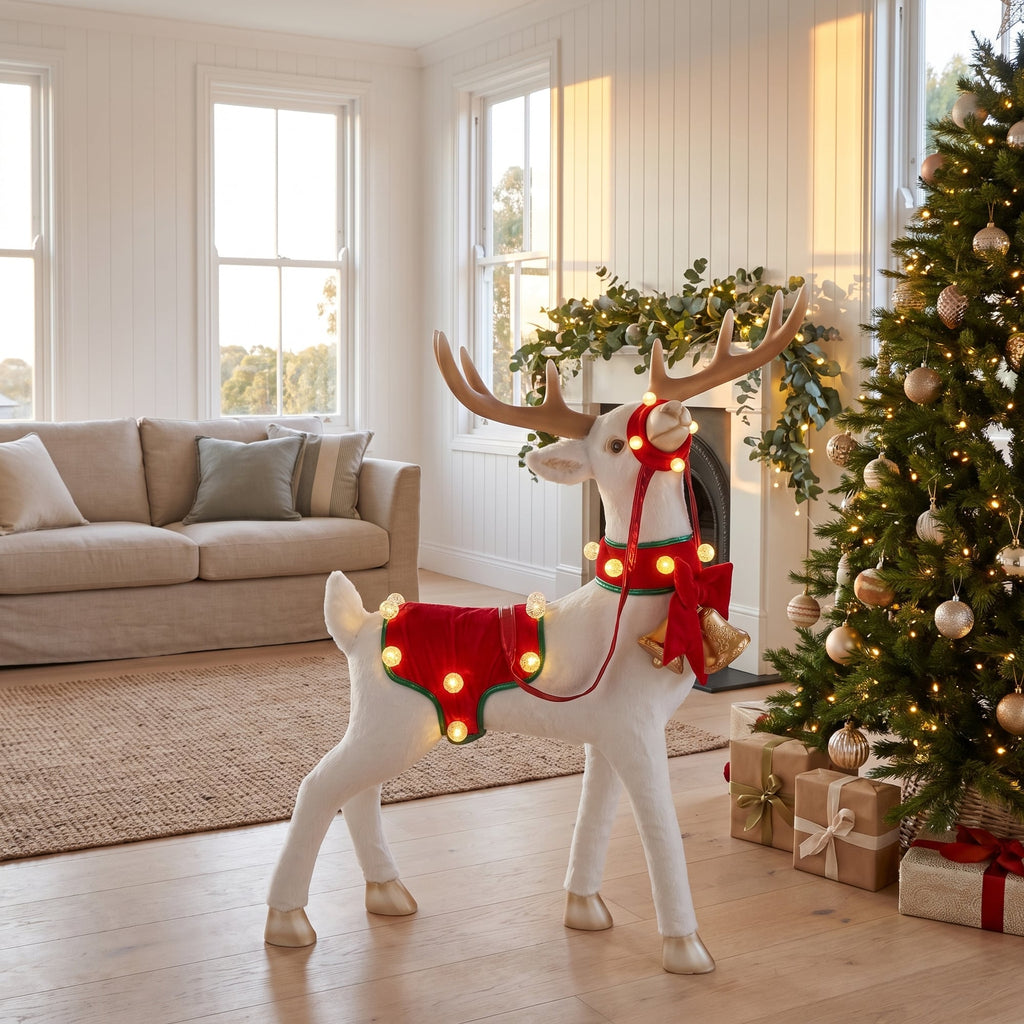 Christabelle 80cm White Reindeer Christmas Light Up Display Animated LED Lights Indoor Xmas Festive Decoration