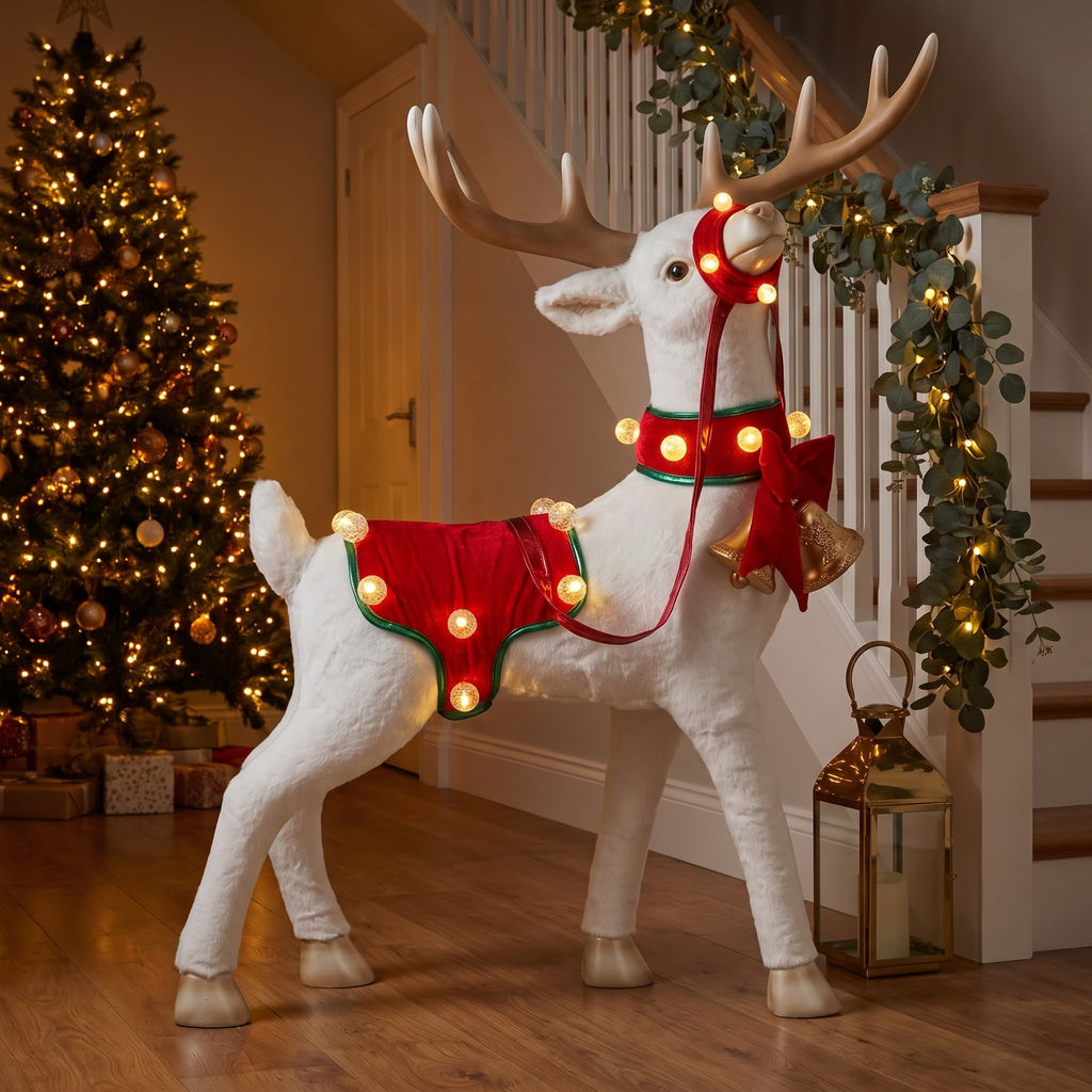 Christabelle 80cm White Reindeer Christmas Light Up Display Animated LED Lights Indoor Xmas Festive Decoration