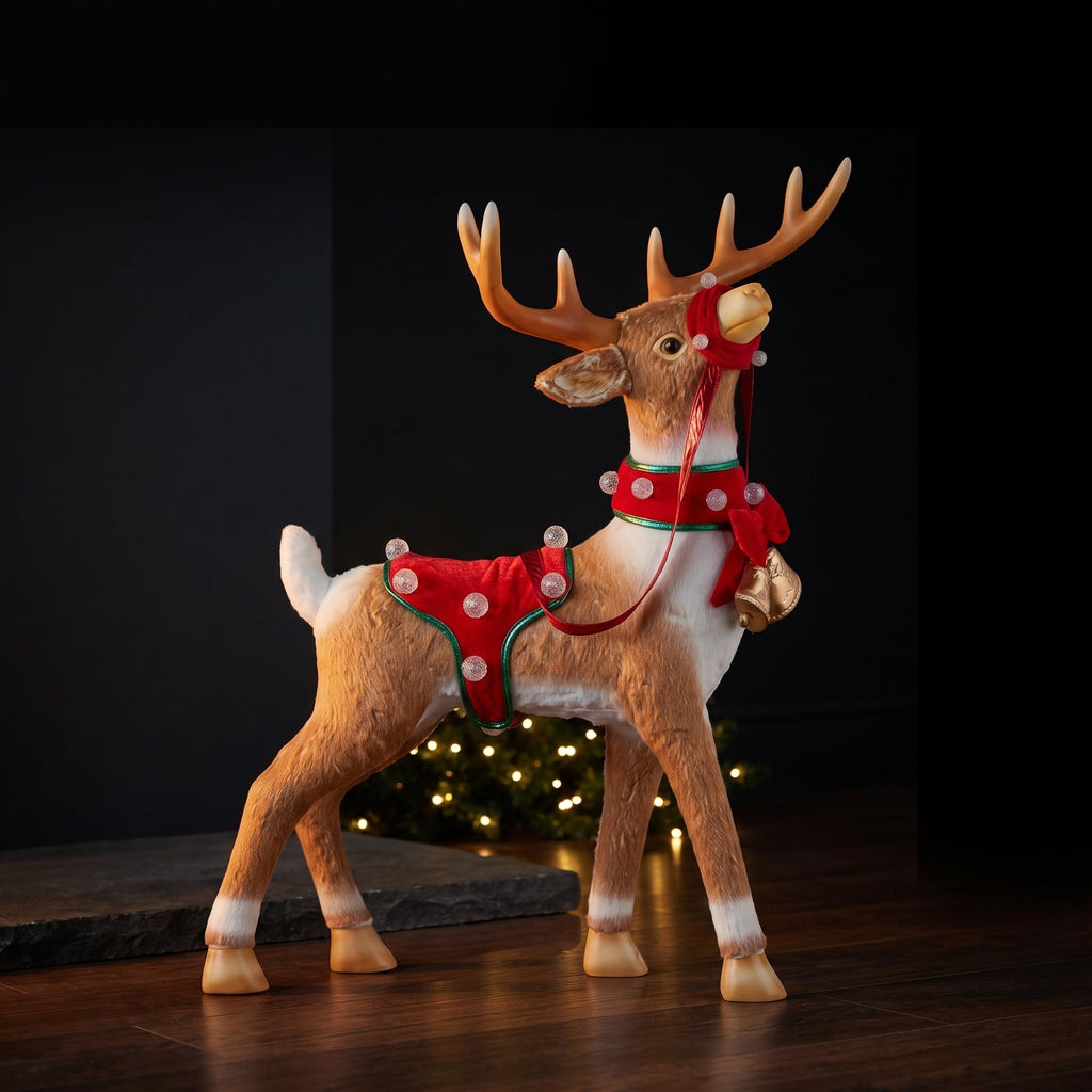 Christabelle 80cm Brown Reindeer Christmas Light Up Display Animated Warm White LED Indoor Xmas Festive Decoration