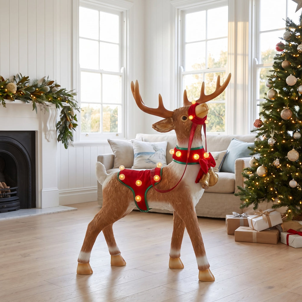 Christabelle 80cm Brown Reindeer Christmas Light Up Display Animated Warm White LED Indoor Xmas Festive Decoration