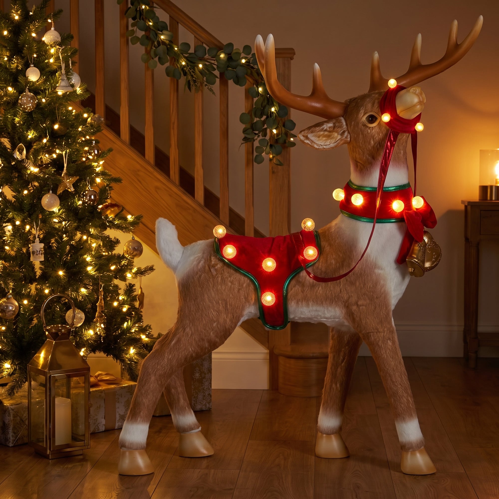 Christabelle 80cm Brown Reindeer Christmas Light Up Display Animated Warm White LED Indoor Xmas Festive Decoration