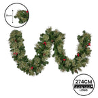 Christabelle 2.74m Christmas Garland with LED Lights Berries Pine Cones Multicolour Tree Decoration Ornament