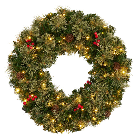 61cm Bristle Berry Christmas Wreath with Multi Functions Lights