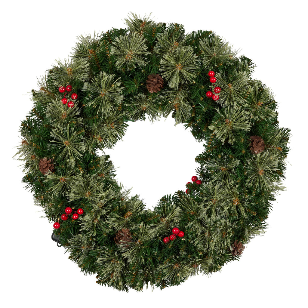 Christabelle 61cm Christmas Wreath Bristle Berry with LED Lights Front Door Decoration Ornament