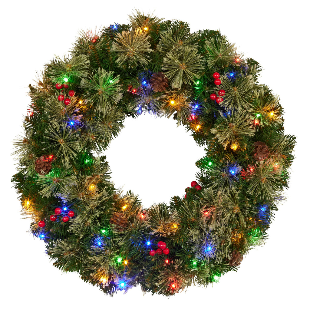 Christabelle 61cm Christmas Wreath Bristle Berry with LED Lights Front Door Decoration Ornament