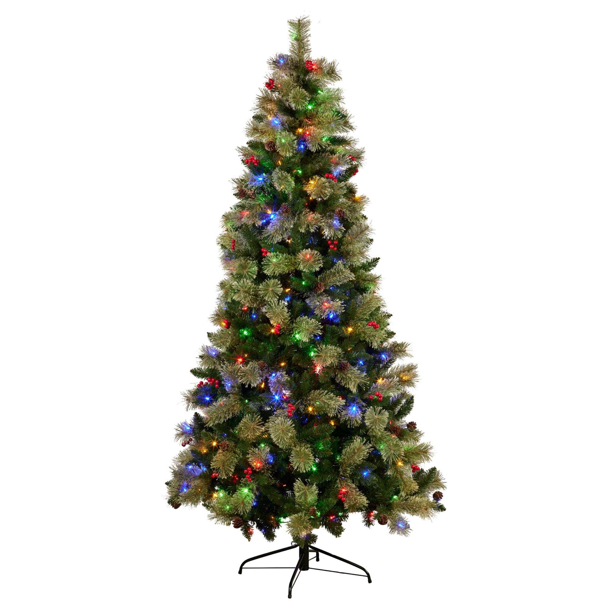 2.3m National Tree Company Bristle Berry Multicolour Pre-Lit Christmas Tree with 1116 Tips