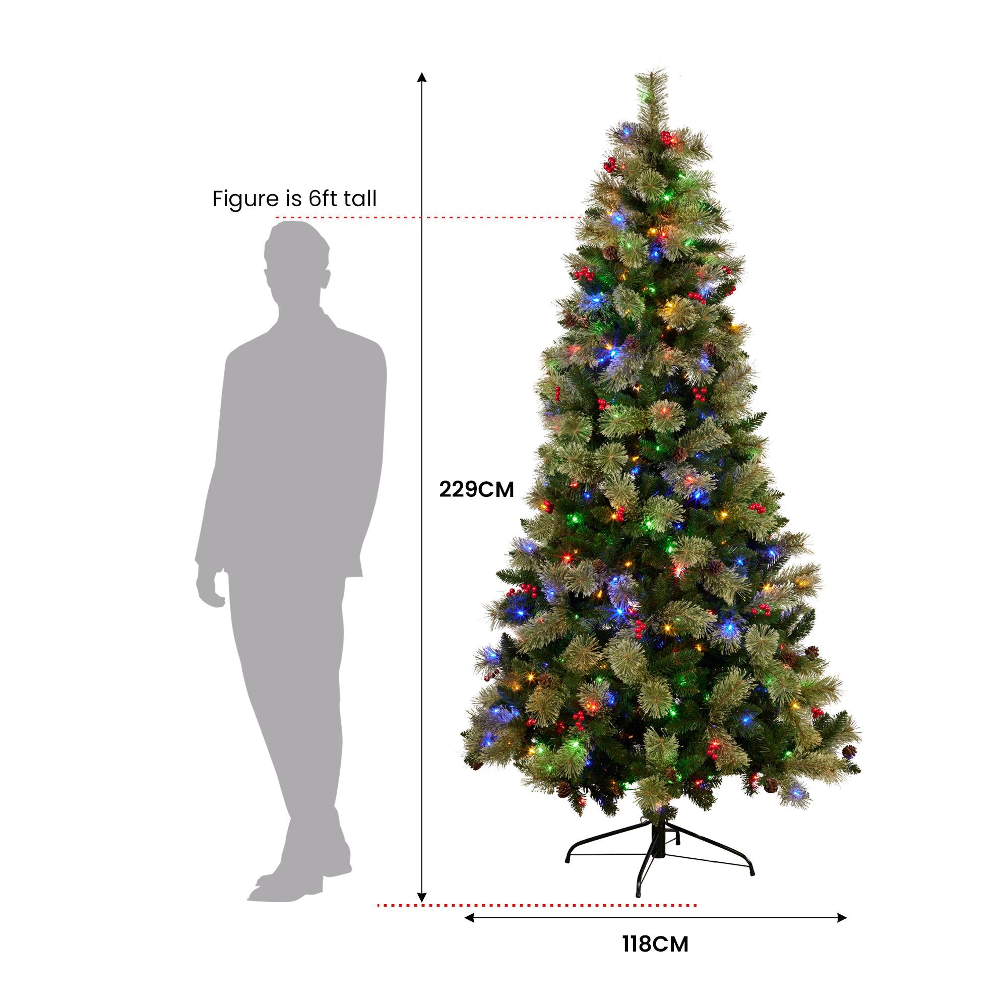 2.3m National Tree Company Bristle Berry Multicolour Pre-Lit Christmas Tree with 1116 Tips