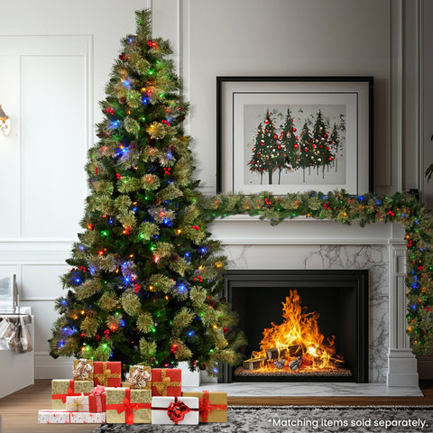 2.3m National Tree Company Bristle Berry Multicolour Pre-Lit Christmas Tree with 1116 Tips