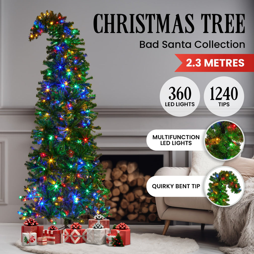 2.3m Bad Santa Curved Multicolour Pre-Lit Christmas Tree