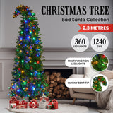 2.3m Bad Santa Curved Multicolour Pre-Lit Christmas Tree