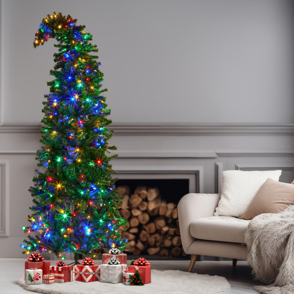 2.3m Bad Santa Curved Multicolour Pre-Lit Christmas Tree