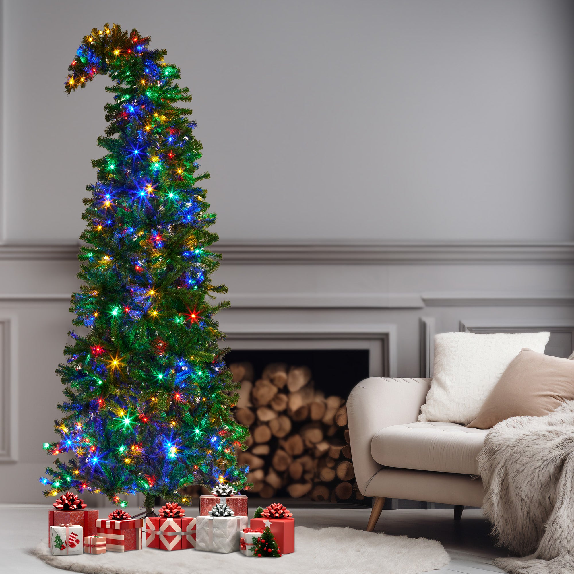2.3m Bad Santa Curved Multicolour Pre-Lit Christmas Tree
