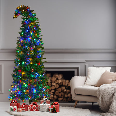 2.3m Bad Santa Curved Multicolour Pre-Lit Christmas Tree