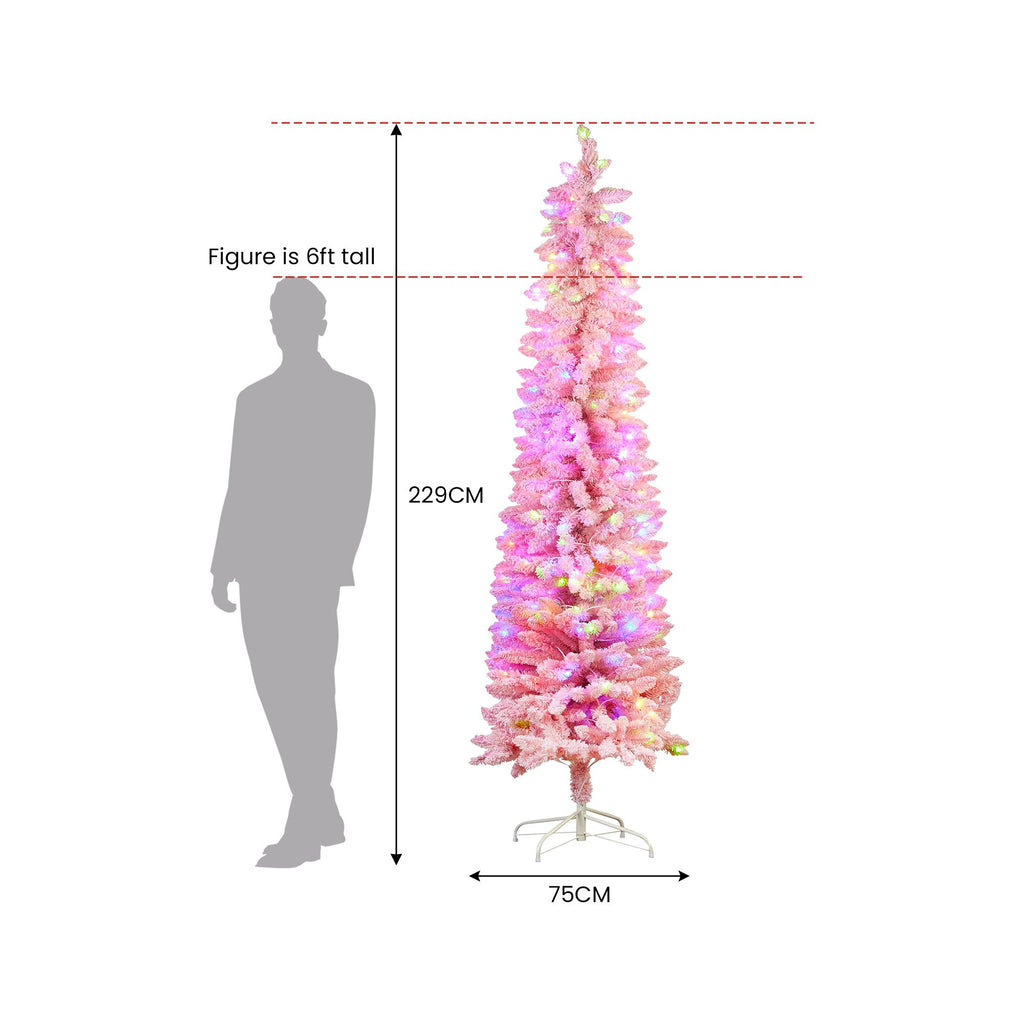 2.3m Candy Floss Pink Pre-Lit Multicolour Slim Christmas Tree