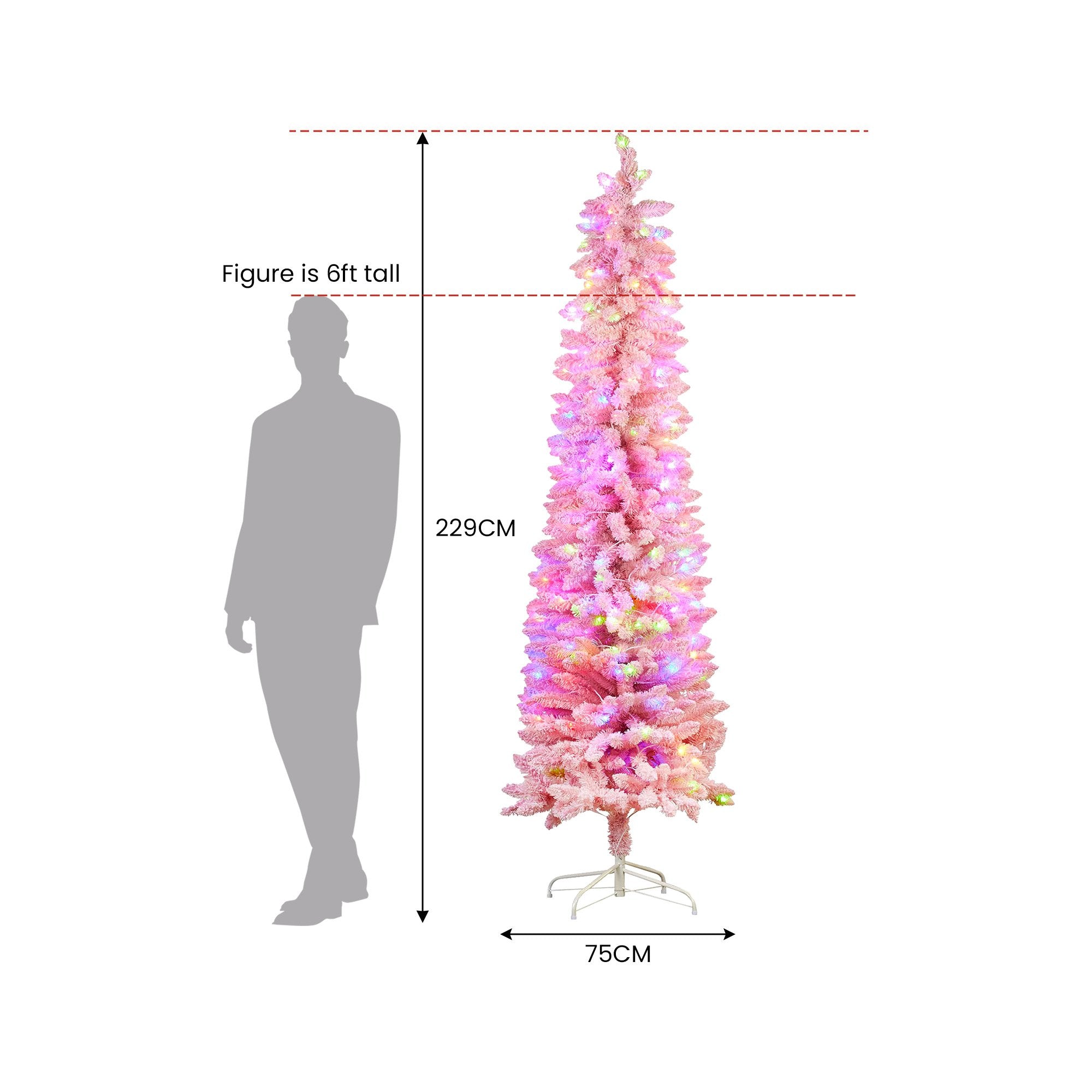1.8m Candy Floss Pink Pre-Lit Multicolour Slim Christmas Tree