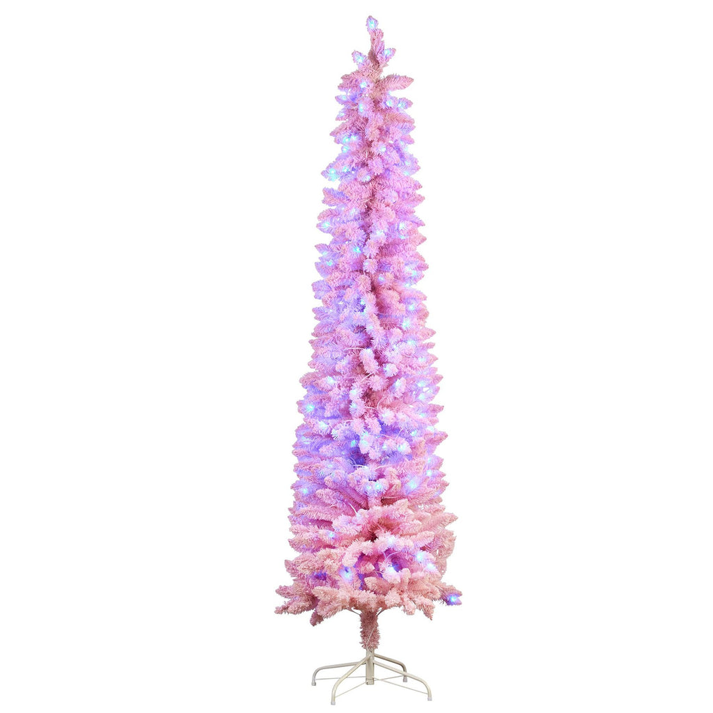 2.3m Candy Floss Pink Pre-Lit Multicolour Slim Christmas Tree