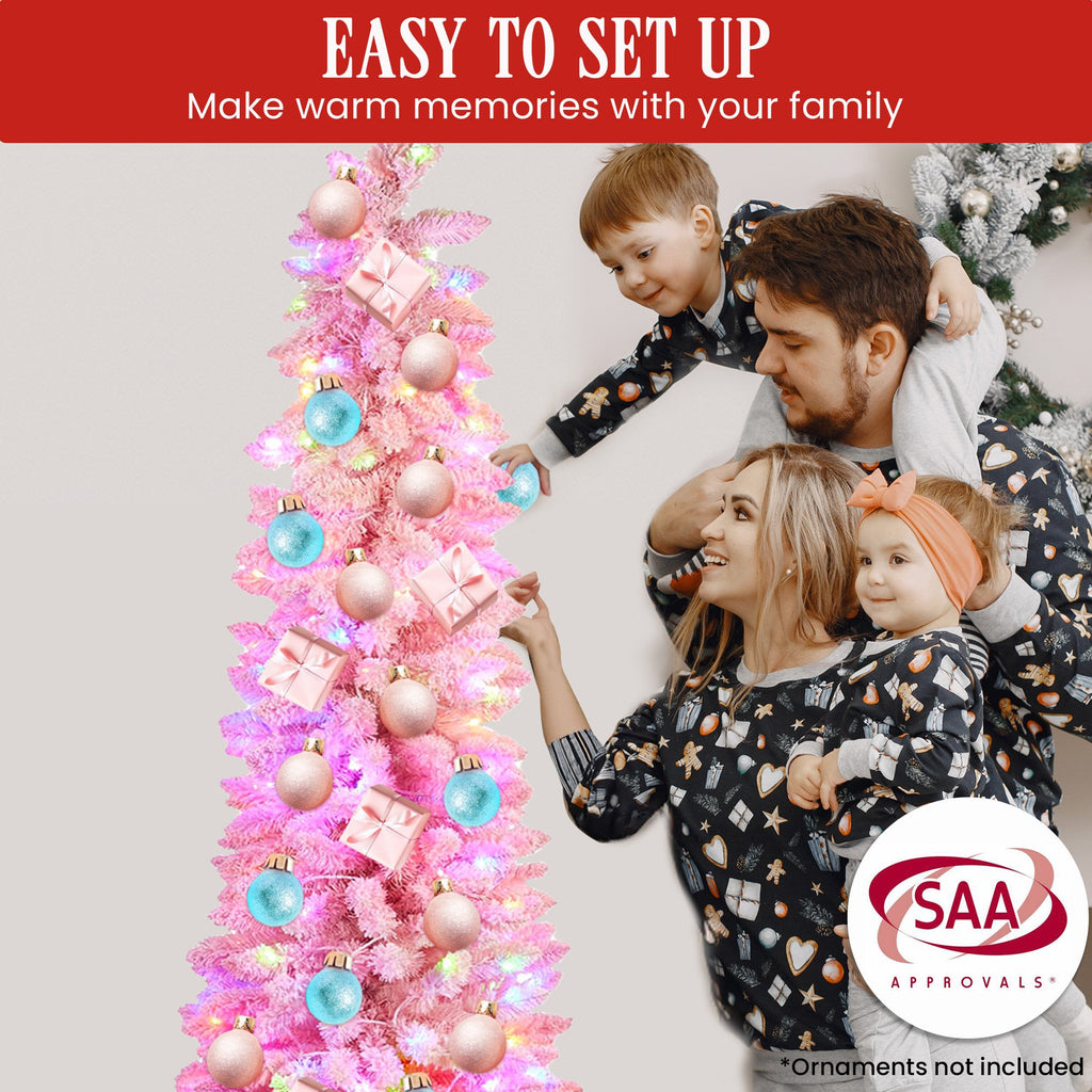 2.3m Candy Floss Pink Pre-Lit Multicolour Slim Christmas Tree
