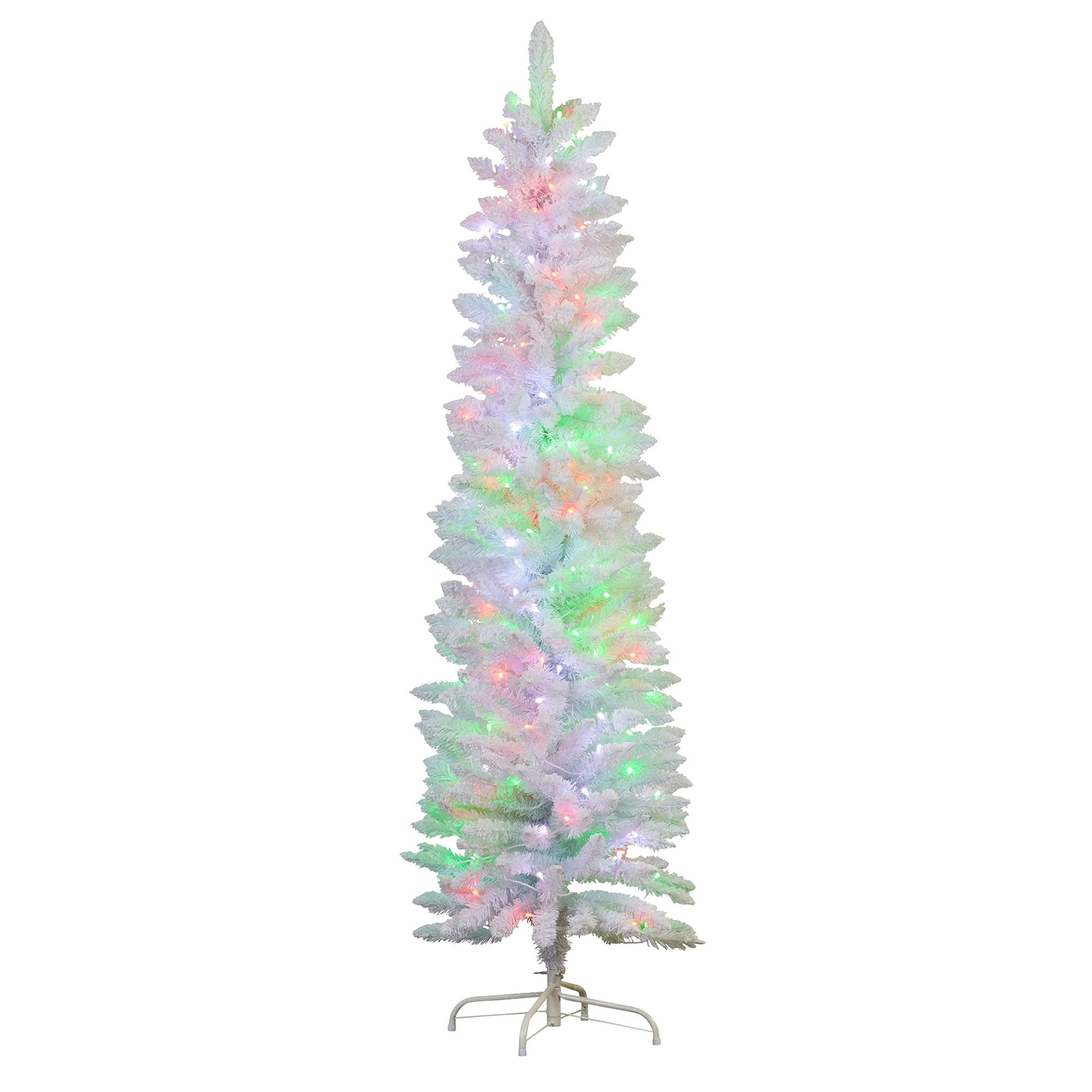 1.8m Candy Floss White Pre-Lit Multicolour Slim Christmas Tree