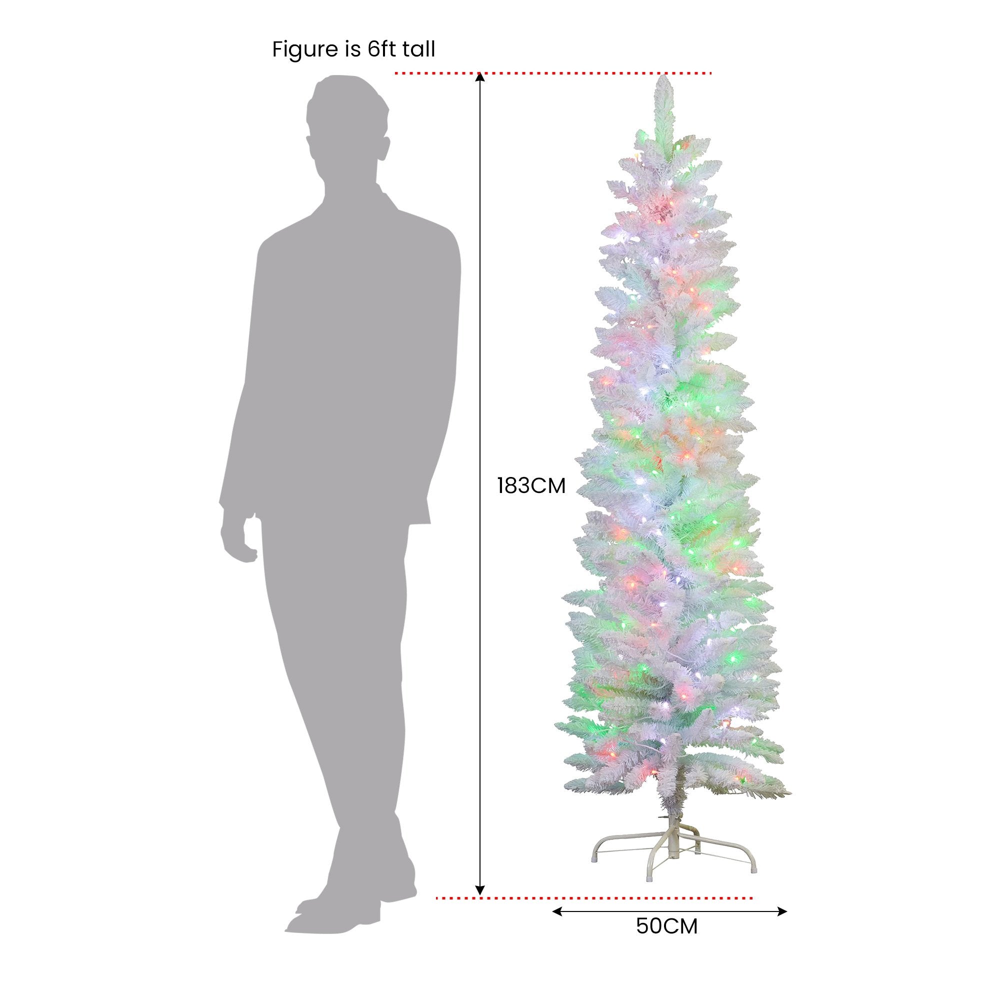 1.8m Candy Floss White Pre-Lit Multicolour Slim Christmas Tree