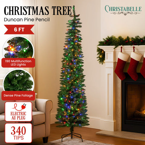 Christabelle 1.8m Christmas Tree Duncan Pine Pencil 6ft Pre Lit LED Lights