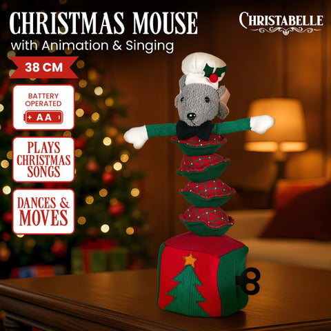 Christabelle 38cm Battery-Operated Christmas Mouse with Animation & Singing