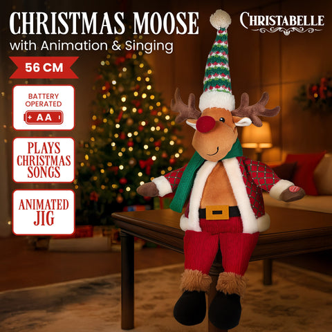 Christabelle 56cm Battery-Operated Christmas Moose with Animation & Music