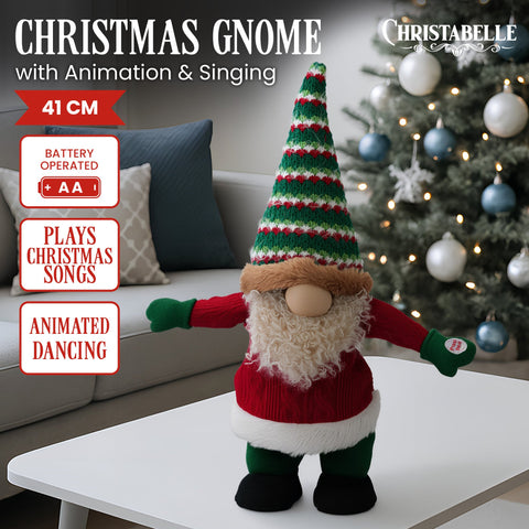Christabelle 41cm Battery-Operated Christmas Gnome with Animation & Music