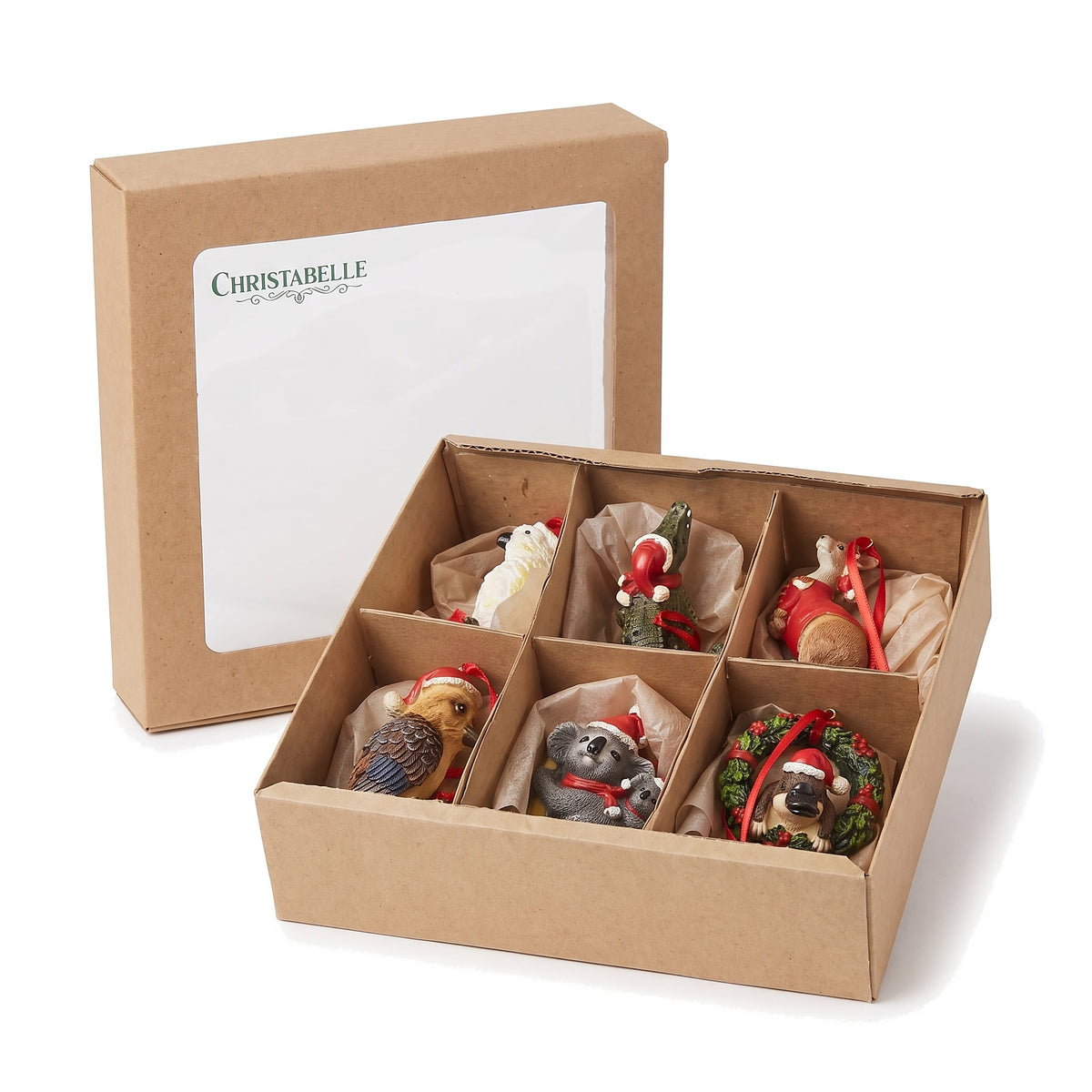 Christabelle Australian Animal Christmas Tree Decorations Set of 6 Hand-Painted Resin Ornaments Gift Box