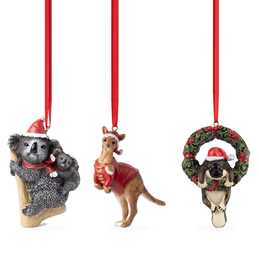 Christabelle Australian Animal Christmas Tree Decorations Set of 6 Hand-Painted Resin Ornaments Gift Box