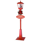 Christmas Lamp Post with Snow, Lights & Music- Red with Santa 180cm