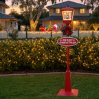 Christmas Lamp Post with Snow, Lights & Music- Red with Santa 180cm