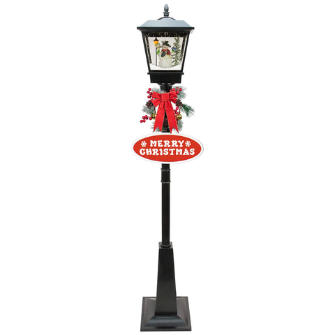 Christmas Lamp Post with Snow Lights & Music- Black Snowman 180cm