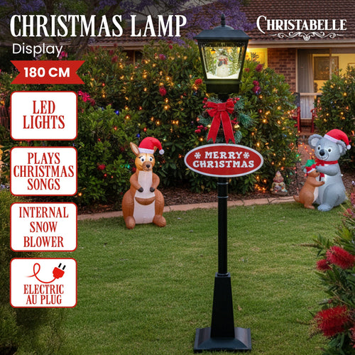 Christabelle 1.8m Christmas Lamp Post Outdoor Display Decoration LED Lights Front Yard Lawn Statue Ornament Black