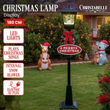 Christmas Lamp Post with Snow Lights & Music- Black Snowman 180cm