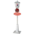 Christmas Lamp Post with Snow, Lights & Music- White with Santa 180cm