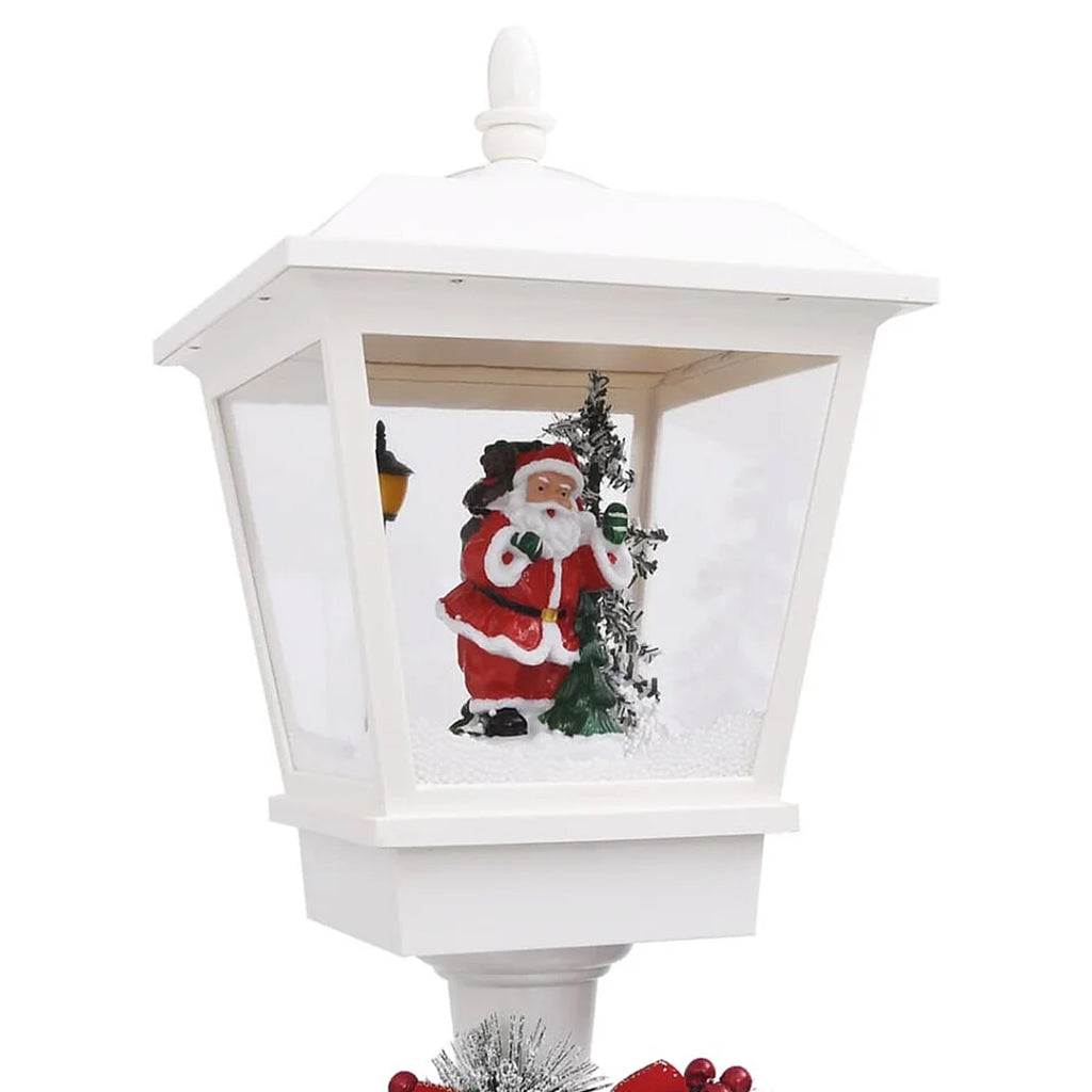 Christmas Lamp Post with Snow, Lights & Music- White with Santa 180cm