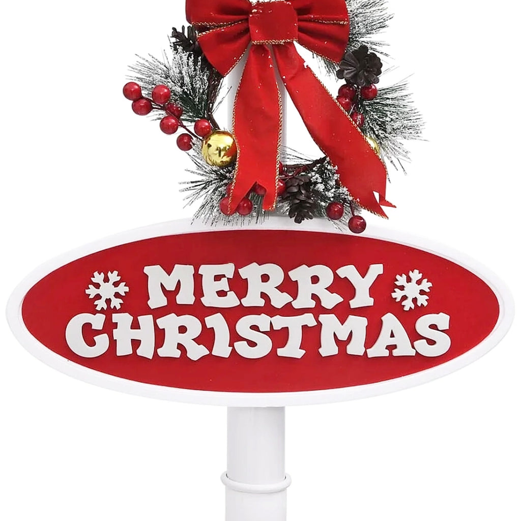 Christmas Lamp Post with Snow, Lights & Music- White with Santa 180cm