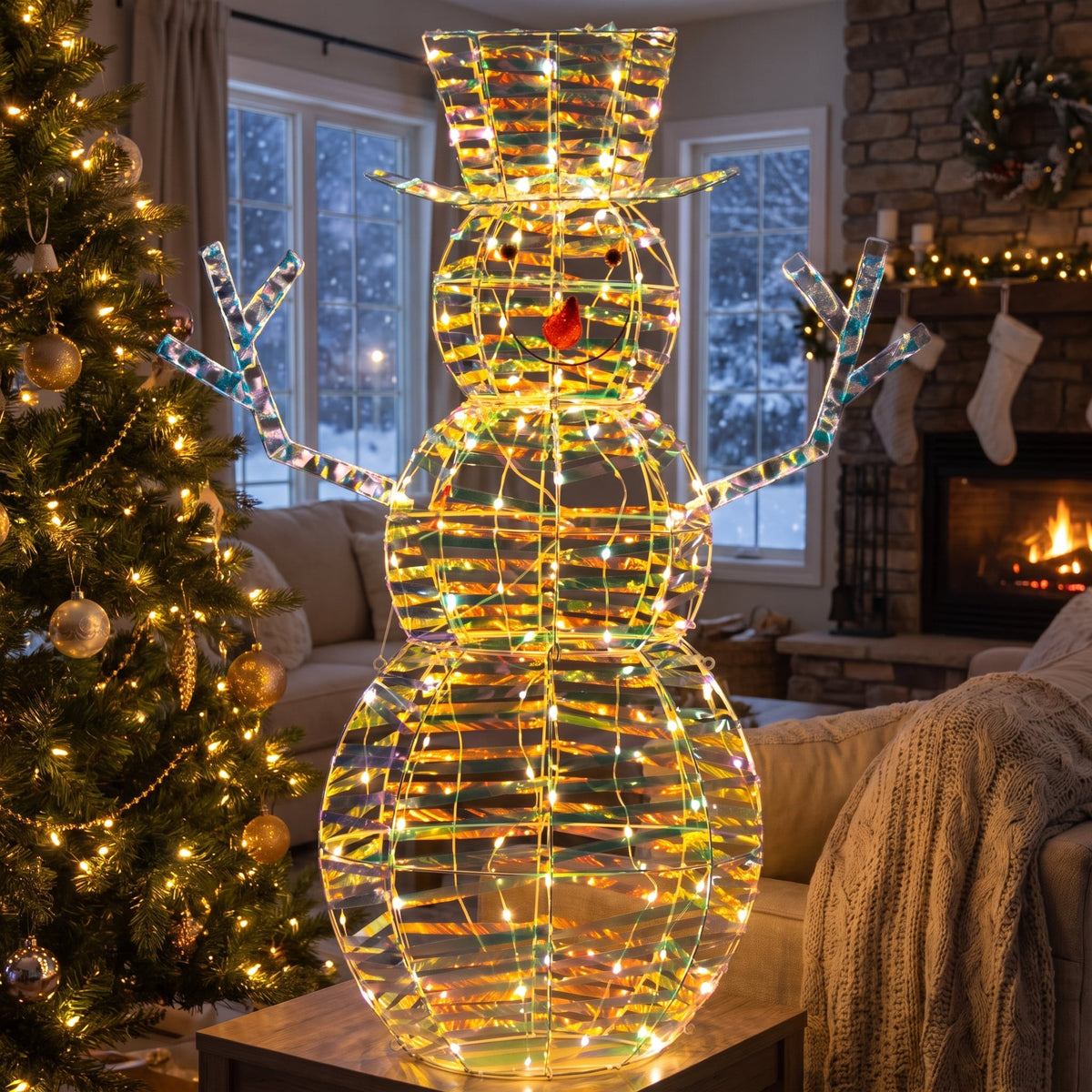 Christabelle 1.2m Christmas Snowman Indoor Outdoor Display Decoration LED Lights Front Yard Lawn Statue Ornament
