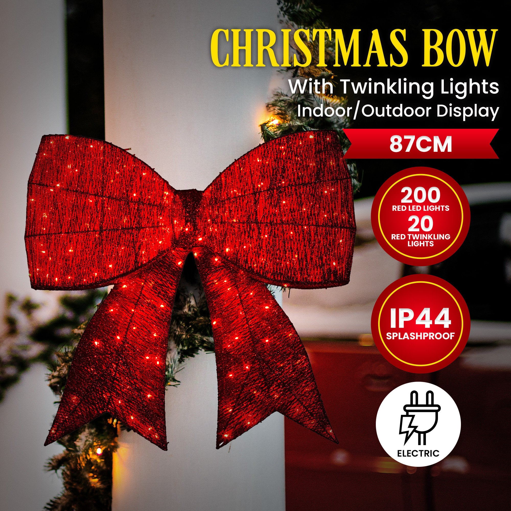 Christmas Display Bow with LED and Twinkle Lights - 91cm
