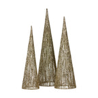 Christabelle Pre-Lit Gold Cone Christmas Trees Set of 3 Warm White LED Lights Outdoor Adaptor Varying Heights Indoor Outdoor Holiday Dcor