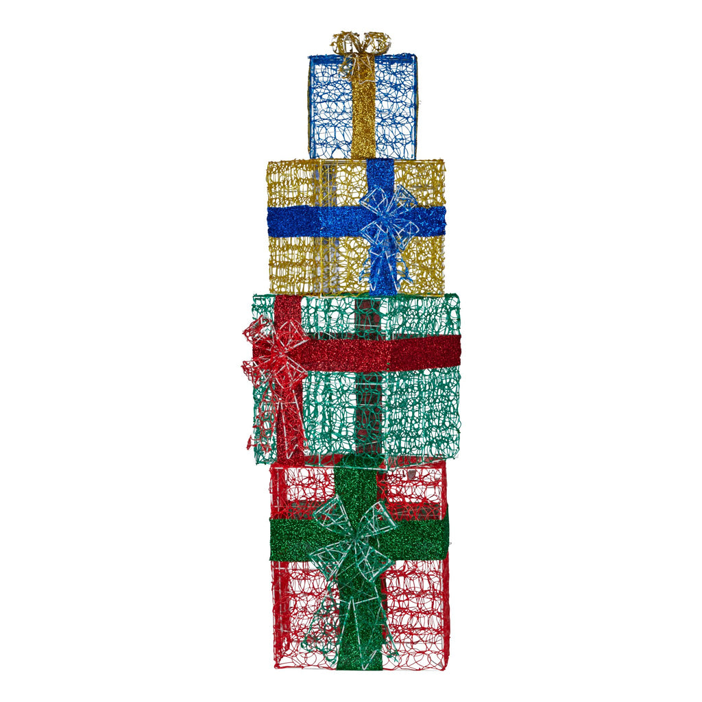 Christabelle 190cm 4-Piece Gift Stack Box Christmas Decoration Bows LED Lights Xmas Display