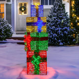 Christabelle 190cm 4-Piece Gift Stack Box Christmas Decoration Bows LED Lights Xmas Display