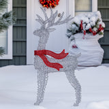 Christabelle 150cm Christmas Reindeer Display LED Lights Red Bow Aluminium Frame Xmas Decor