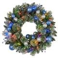 Christabelle 61cm Christmas Wreath Blue Silver Baubles Multicolour LED Lights Front Door Decoration Ornament