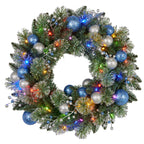 Christabelle 61cm Christmas Wreath Blue Silver Baubles Multicolour LED Lights Front Door Decoration Ornament